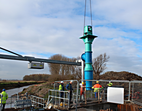 Bedford Pumps new Fish Friendly pump being installed at Cam pumping station, UK.