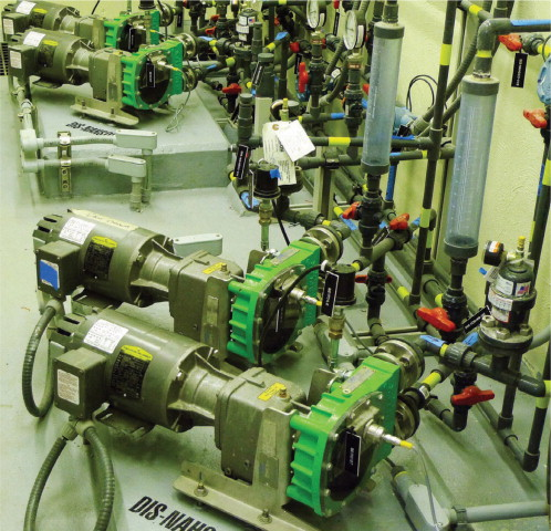 The peristaltic pump installation at the wastewater plant.