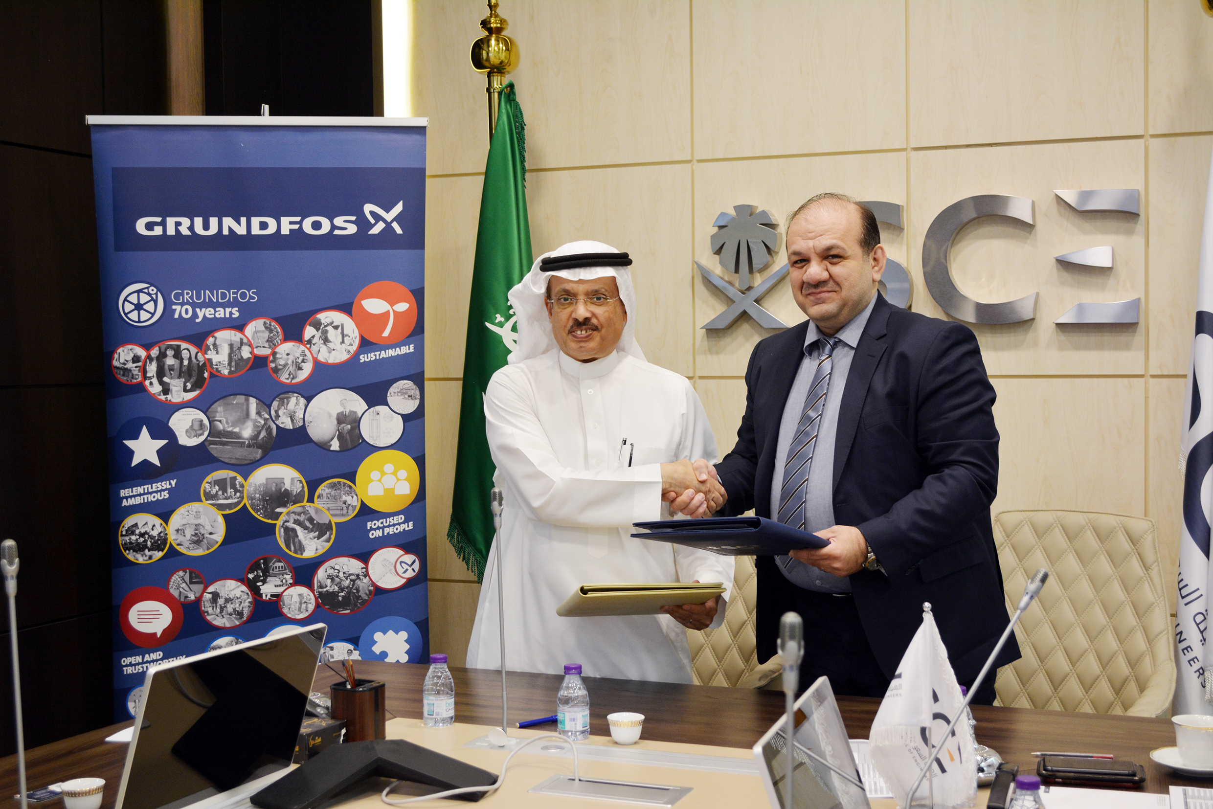 The MoU was signed by Eng Sulaiman I Al-Amoud, secretary general of SCE and Abdulaziz Daghestani, deputy general manager of Grundfos Saudi Arabia.