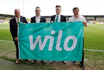 Left to right: Burton Albion chairman Ben Robinson; Richard Harden (managing director Wilo UK ) Morgan Warren-Ross (marketing manager Wilo UK), and Nigel Clough (manager, Burton Albion).
