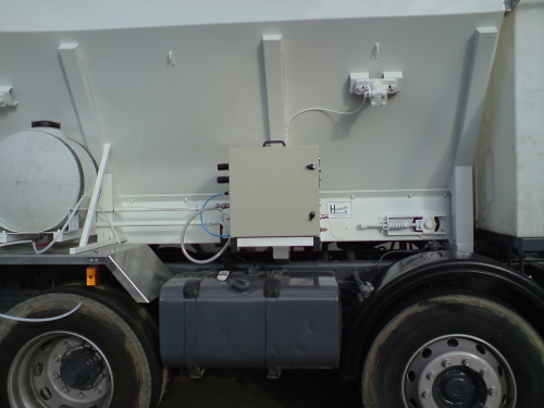 Foam generator side mounted to concrete mixer.