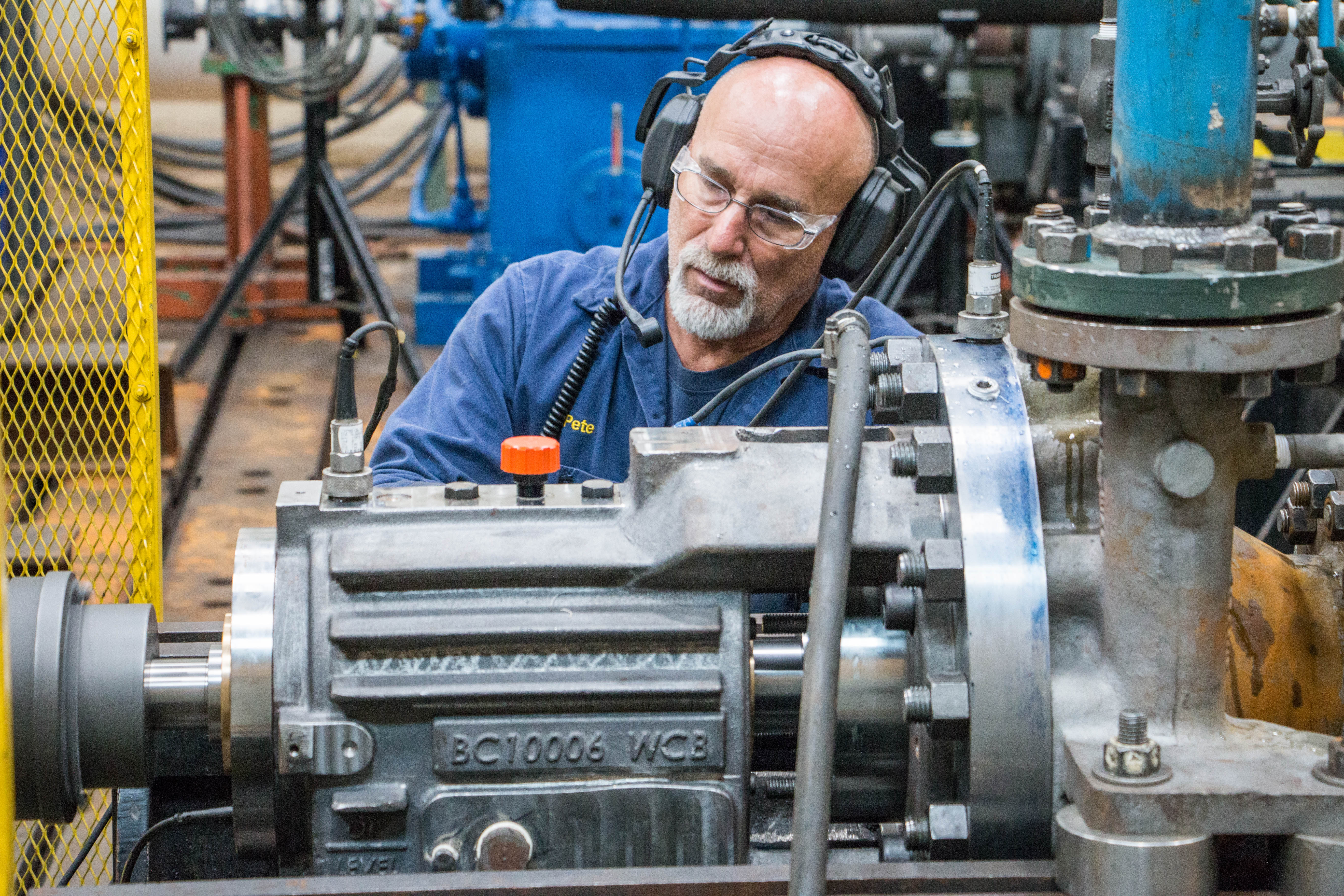 Hydro’s Test Lab mechanic adjusting instrumentation during a test.