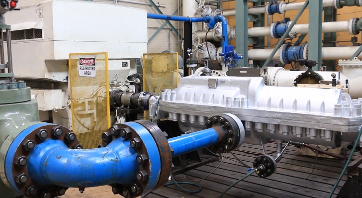 Figure 1. The 14-stage boiler feedwater pump installed for testing to ensure that the performance achieves desired operating conditions.