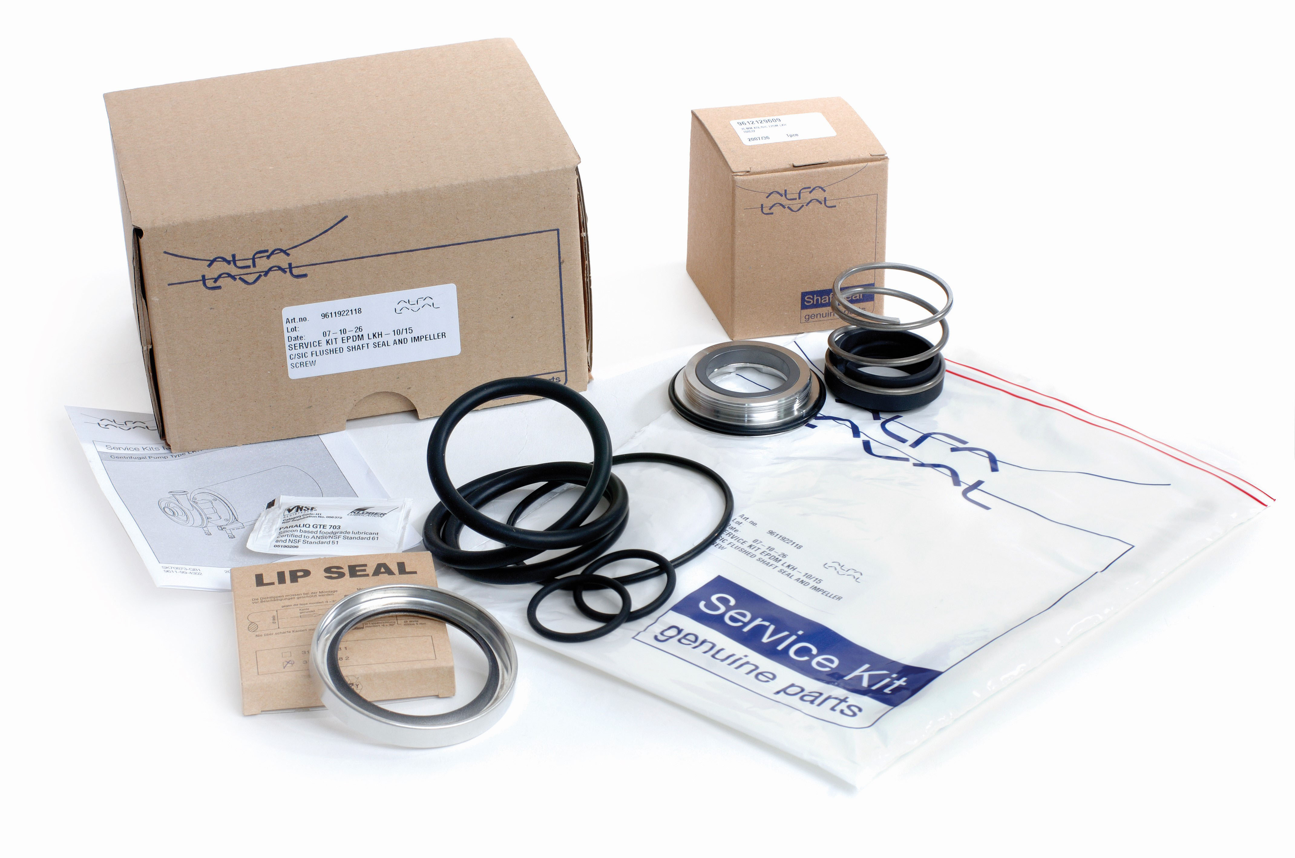 The service kits contain all the necessary spare parts to tackle breakdowns, repairs and scheduled preventive maintenance.