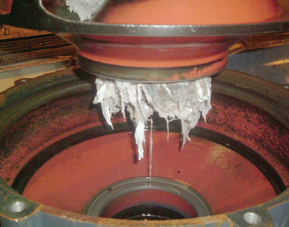 Figure 6. Another blockage that has occurred because of gradual build-up of debris on the pump impeller. Such blockages can be costly.