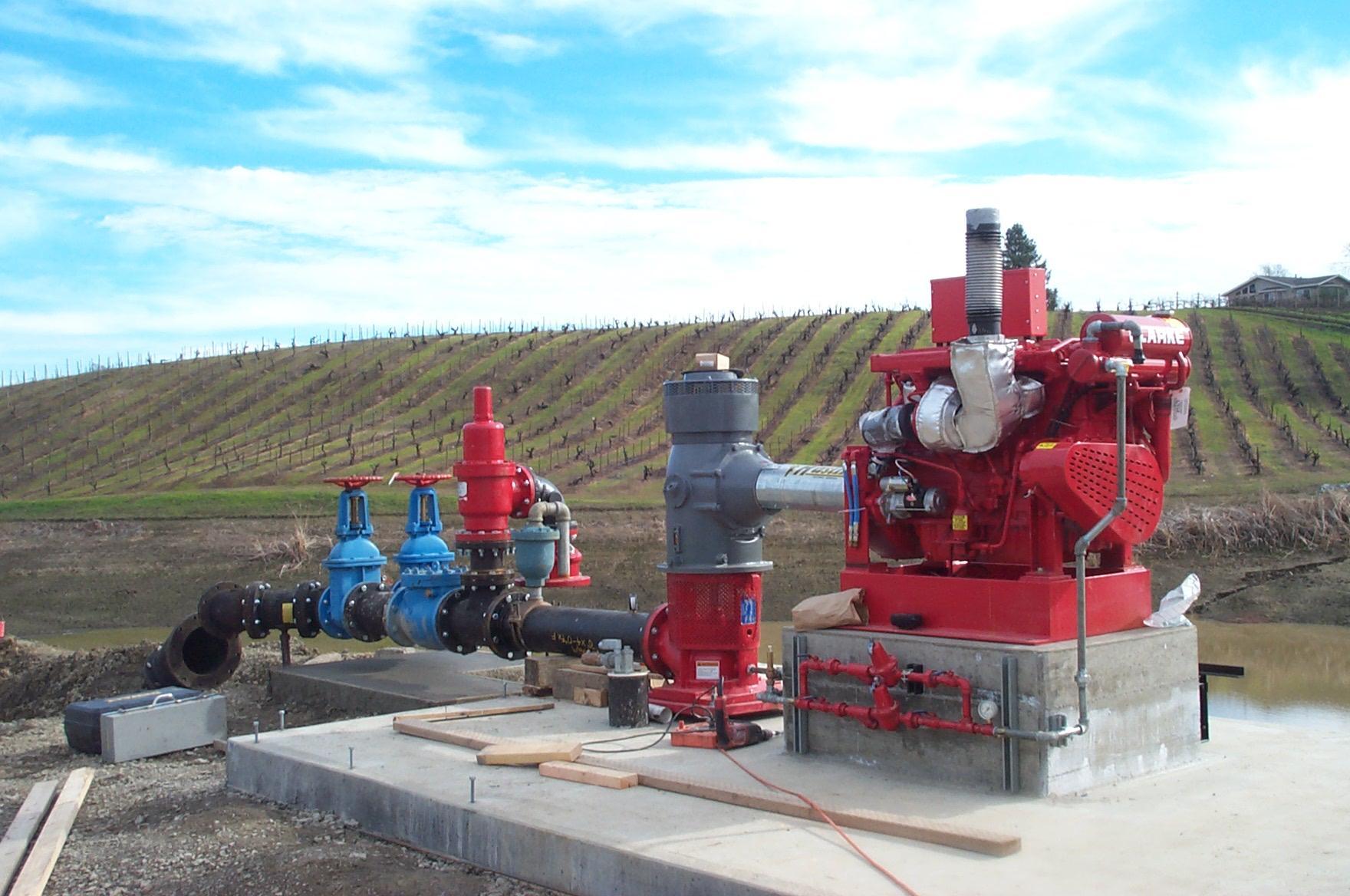 Groundwater Pump & Well provides irrigation and fire protection services for many of the vineyards in Sonoma such as this diesel fire pump at Ridge Winery.