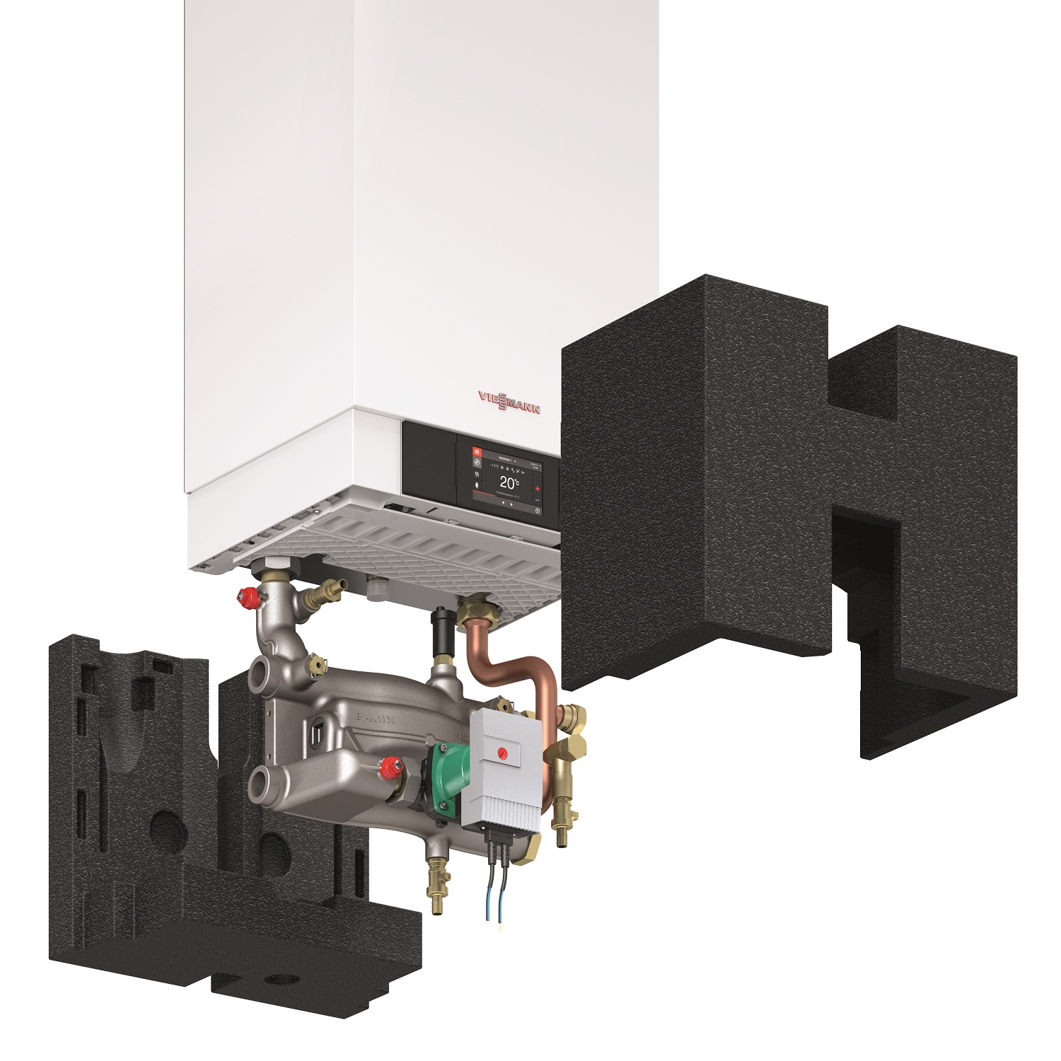Viessmann boiler pump connection set with built-in low loss header.