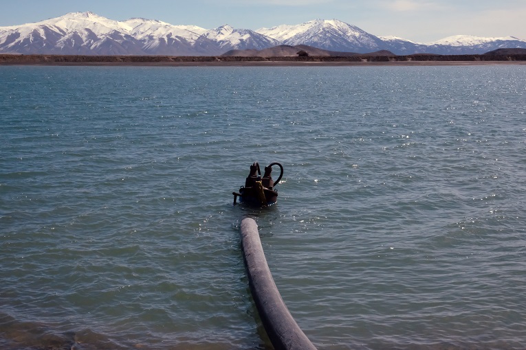 Tsurumi GSZ-150 electric submersible pump in retention pond, supplying water to the mill at the mine a mile away.