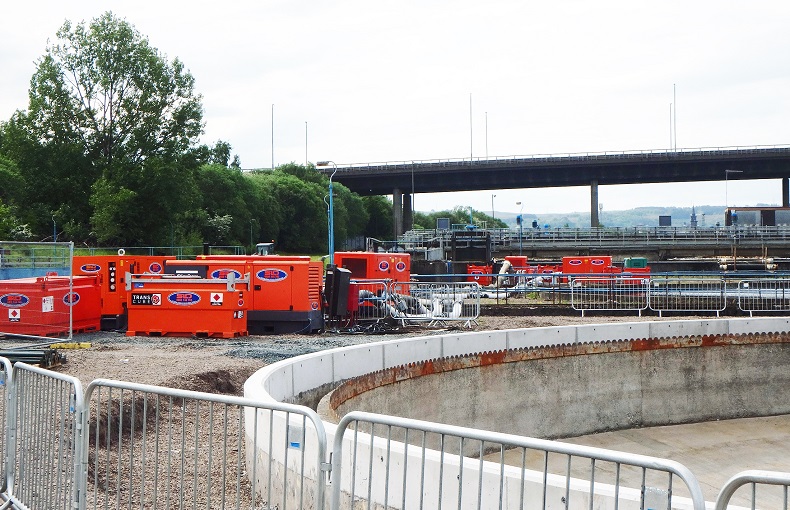 SLD pumps and generators deployed at the waste water treatment plant near Glasgow, Scotland.