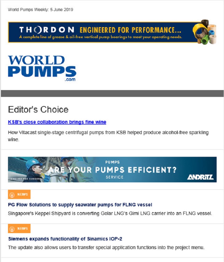 The latest issue of the World Pumps weekly newsletter.