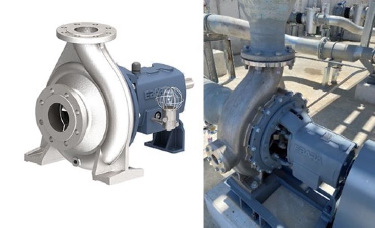 The Model GSO pump that was delivered (left) and the pump installed in the plant (right).