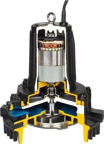 Detail of a cross section of a Tsurmi TRN submsersible aerator pump