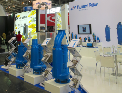 Tsurumi presented several products at Bauma, including the KRSU822 (shown at the front in the photo); a pump with a 56 mm clear passage for heavy media (photo: Tsurumi).