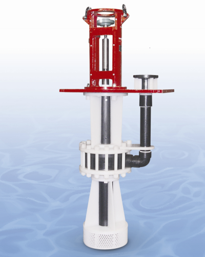 The Sump-Gard model SGK-2700 thermoplastic centrifugal pump handles flows to 4,500 lpm (1,200 gpm) at heads to 60 m (200 ft).