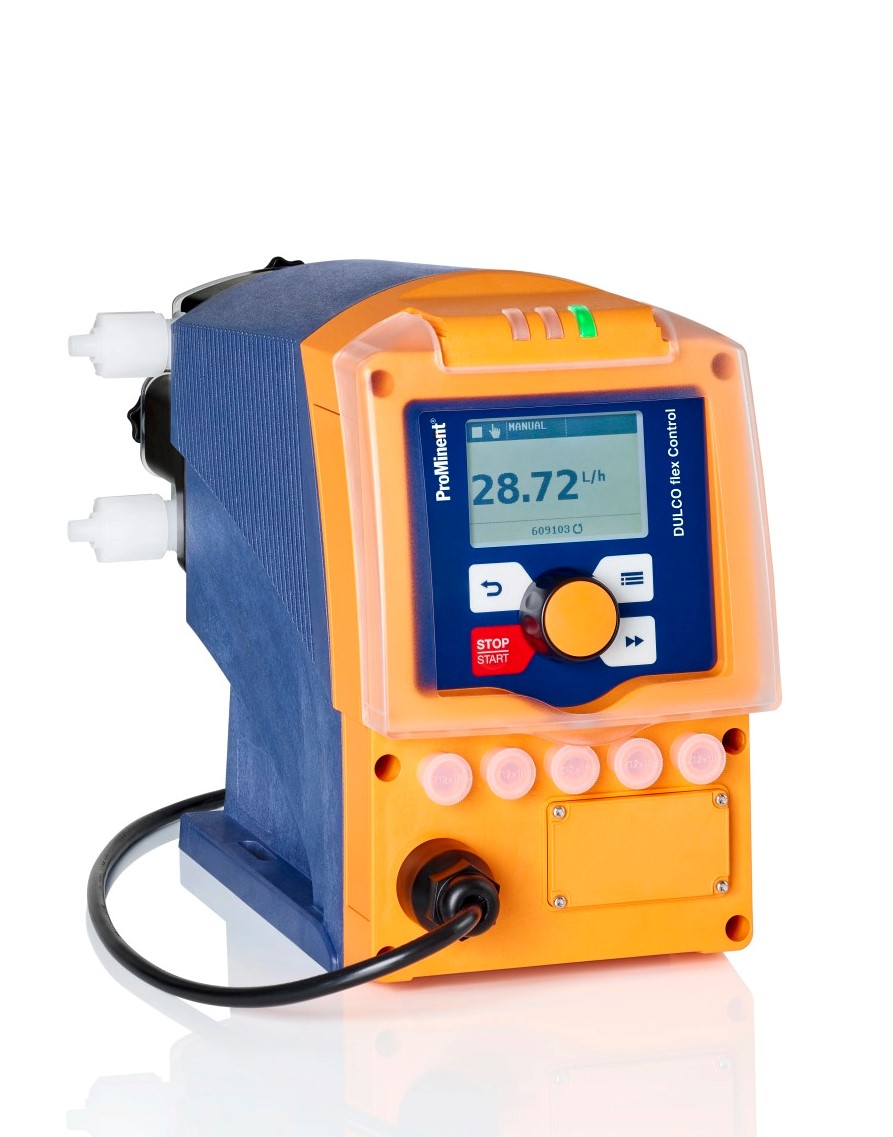 The new Dulcoflex control – DFXa peristaltic metering pump doses from 6–65 l/h with a counter pressure of up to 7 bar.