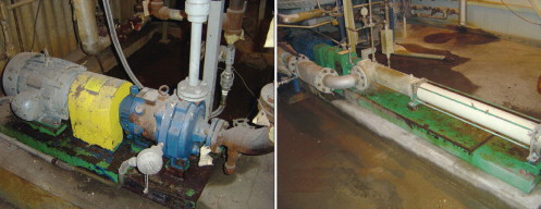 Emotron M20 monitors protect progressive cavity pumps (on the left) and magnetic drive centrifugal pumps used in the ISP Calvert City chemical plant.