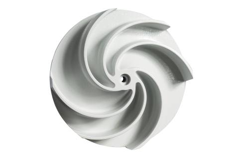 The asymmetrical blade arrangement allows solids of different sizes to easily pass the new F-max impeller.