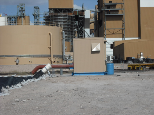 Pump house enclosure unit that processes the plant's effluent water