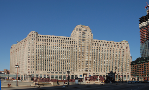 The Merchandise Mart in Chicago encompasses 4.2 million ft2 making it the world's largest commercial  building,  the largest wholesale design center and one of Chicago's premier international business locations.