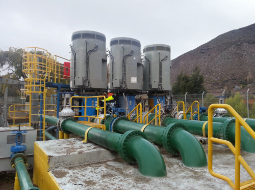 Figure 5. Choapa 1 pump station fully equipped with Neptuno Pumps VTP1000X powered by reused 1500 HP motors.