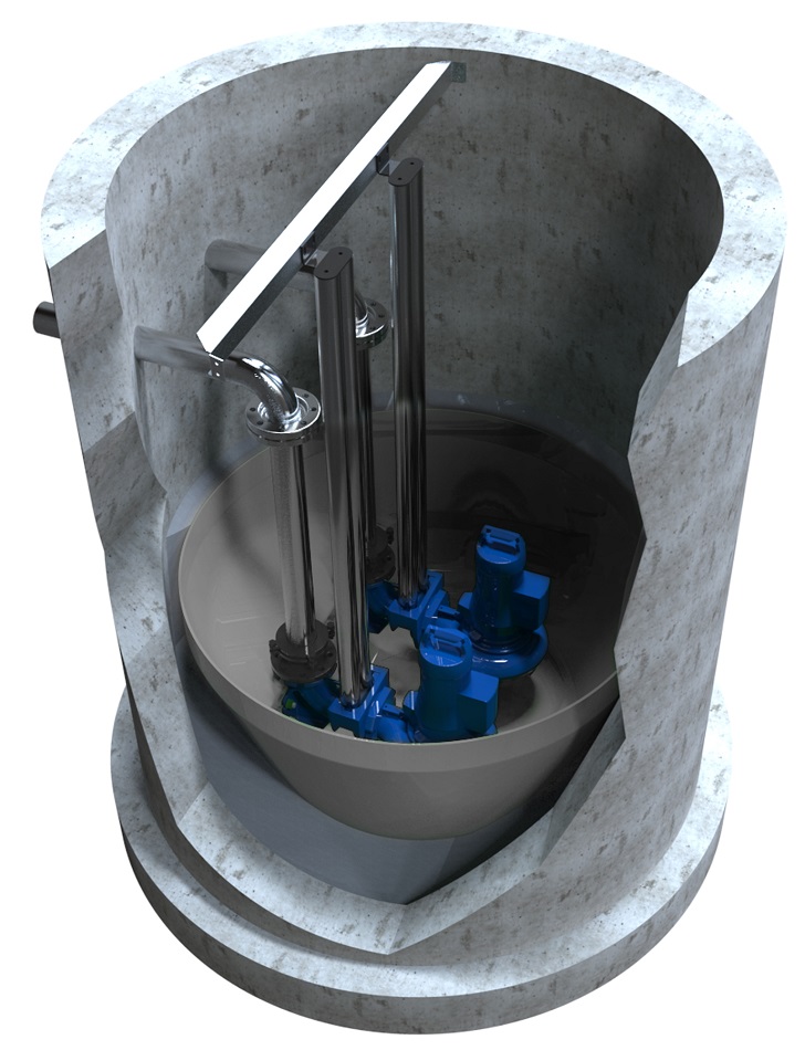 With its patented design and gel-coated inner surface the new Amaclean tank insert prevents waste and fibres contained in the waste water from depositing at the lower parts of the structure. Image ©KSB SE & Co. KGaA, Frankenthal