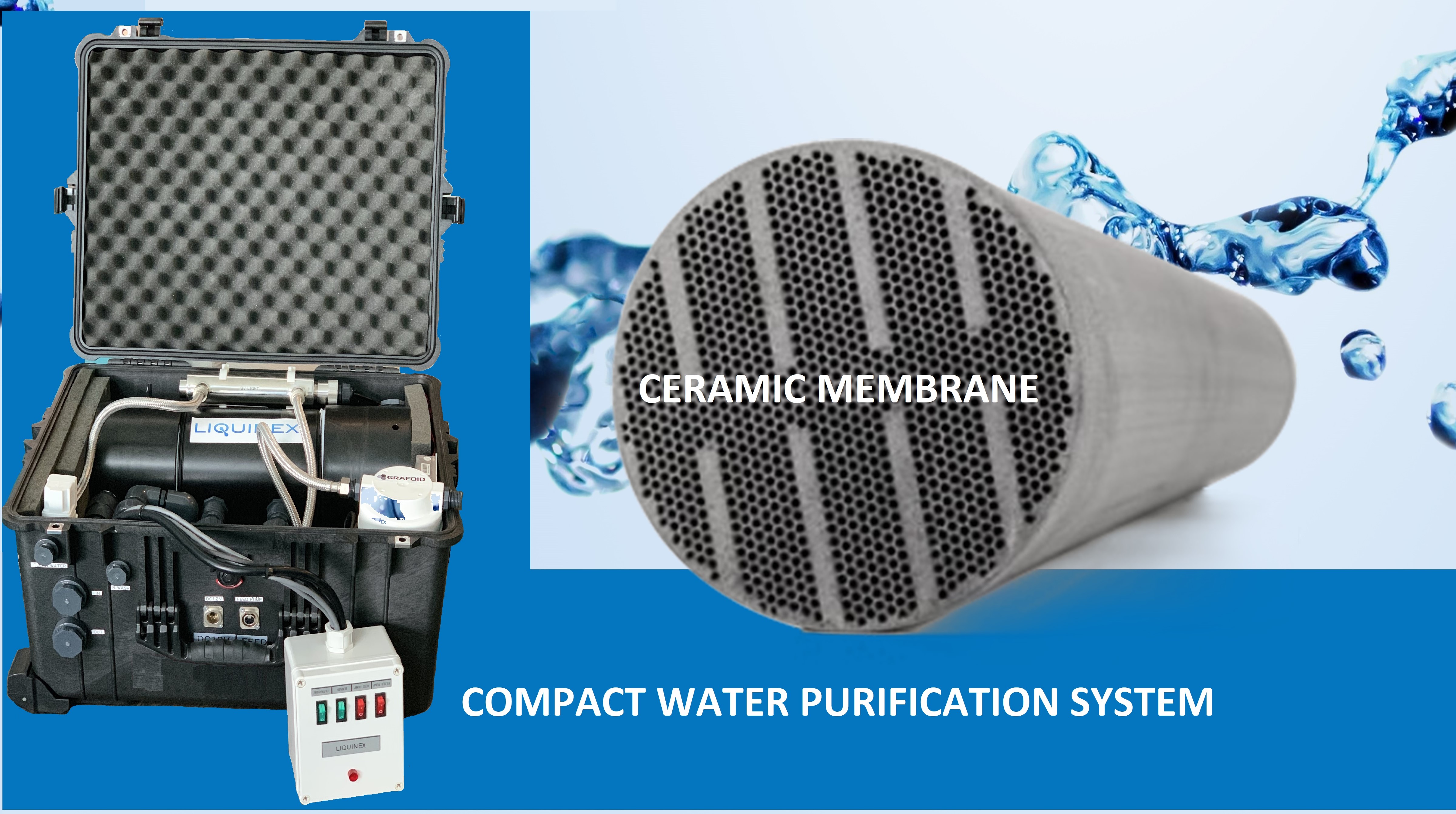 The compact water purification system weighs under 30 kg, so is easily transported and able to access remote areas.