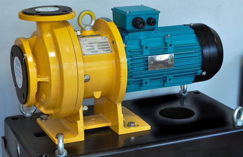 An ETN pump is a versatile and reliable magnetically driven centrifugal pump designed for lower duties seen here on a poly concrete base plate.