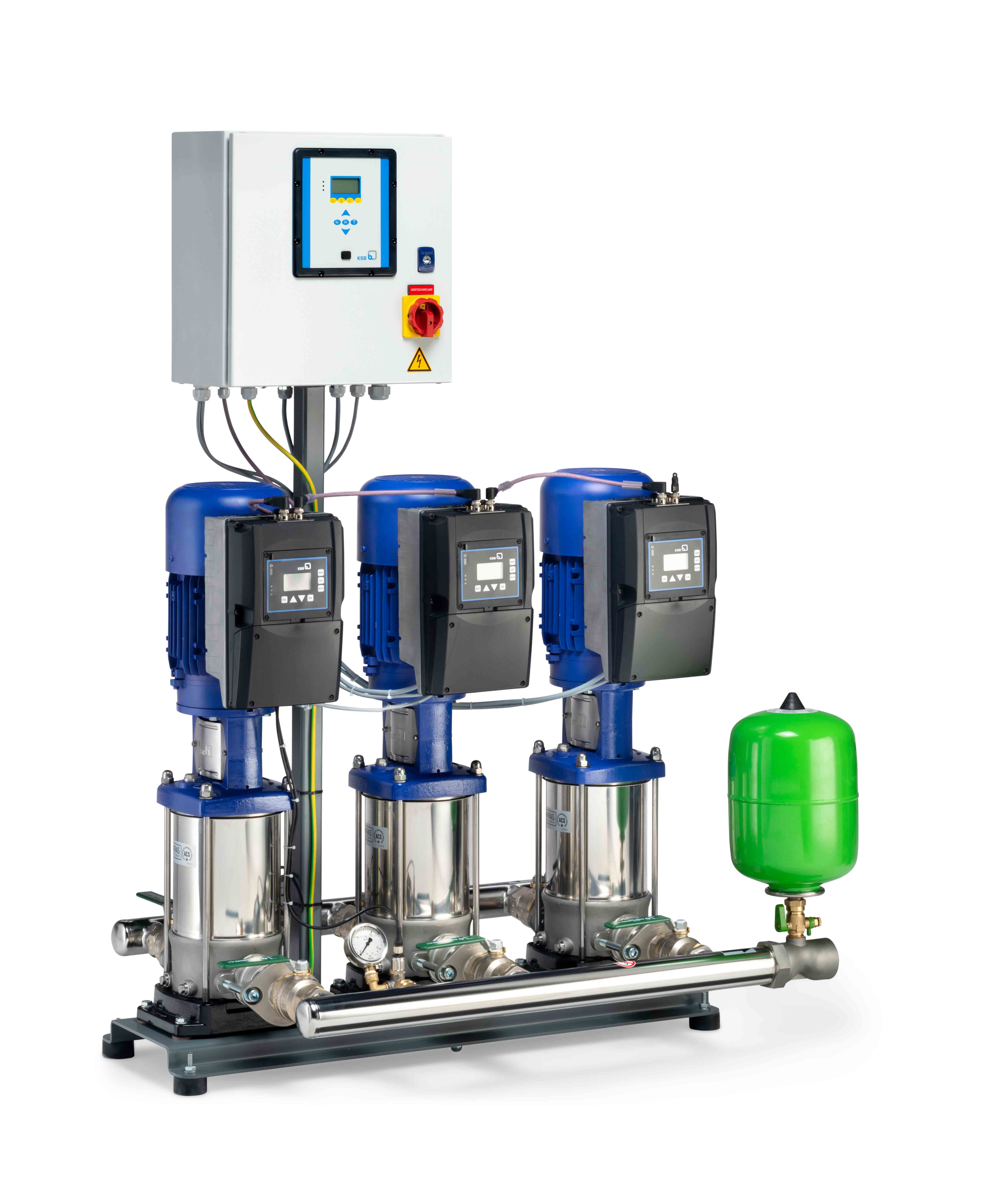 The new KSB Delta Primo are ready-to-connect, fully automatic pressure booster systems, fitted with two or three high-pressure pumps. (Image: KSB)