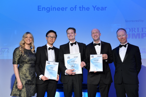 PIA 'Engineer of the Year' winner Jamie Mills of Xylem Water Solutions is flanked by finalists Hoa Koh of Asseal (left) and Mark Wright of Tomlinson Hall & Co (right).