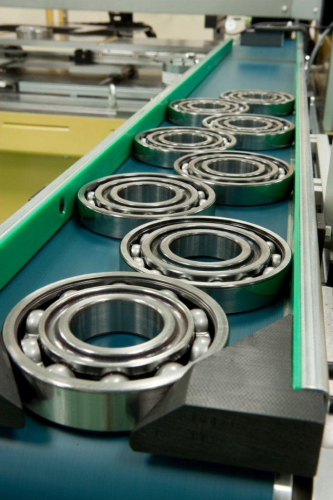 Typical deep groove ball bearings on the production line at Barden's Plymouth plant.