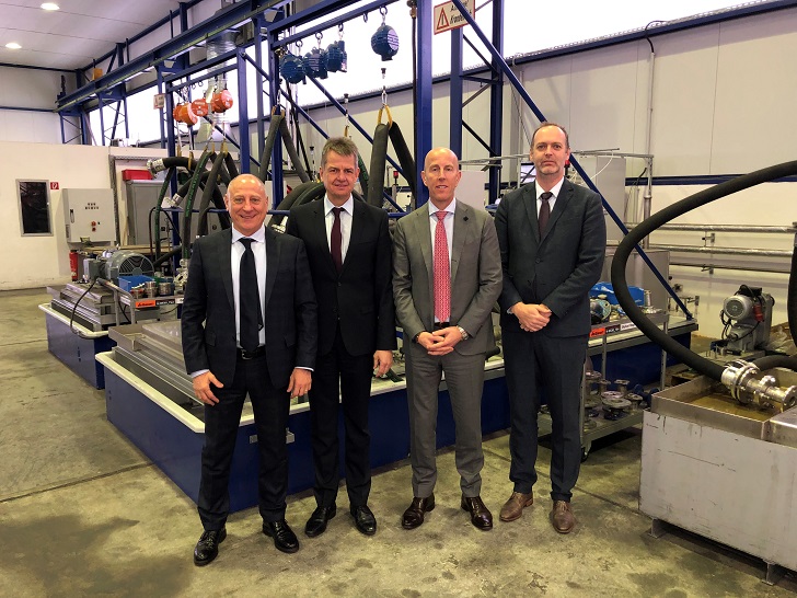 Left to right: Massimo Scapolo – GM Varisco’s customer centre; Maik Graumuller – owner of IPV; Adrian Ridge – president Power and Flow, Atlas Copco; and Wim Moors – VP marketing Flow, Atlas Copco.