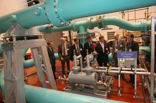 Attending the opening of the Centre of Excellence:(Left to right): Jeff Lewis (Director, Systems & Equipment, Babcock); Gordon Richardson (Babcock Whetstone Assembly Manager); Roger Gillespie (Managing Director, Equipment Solutions, Babcock); Jonathan  Gilchrist (DES Ships FWE MET); Peter Ashford (DES Ships FWE MET Fluid System Group Output Leader); Mike Barbour (Babcock Whetstone Senior Project Manager for Pump Support); Neal Lawson (head of DE&S FWE)