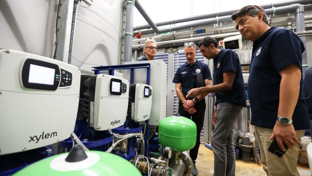 Xylem employees and water technology solutions at the City Football Academy.