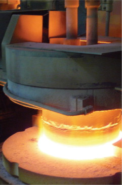 Figure 1a. Glass production – there are several forming, coating and quality control steps, starting with the red-hot glass.