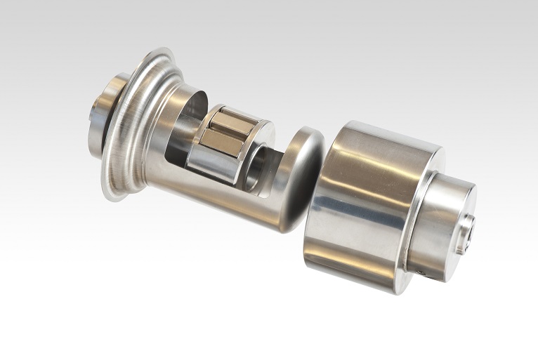 Figure 2. Typical design of a Neodymium-based magnetic coupling showing the inner drive, the stainless-steel seal sleeve and the outer drive.