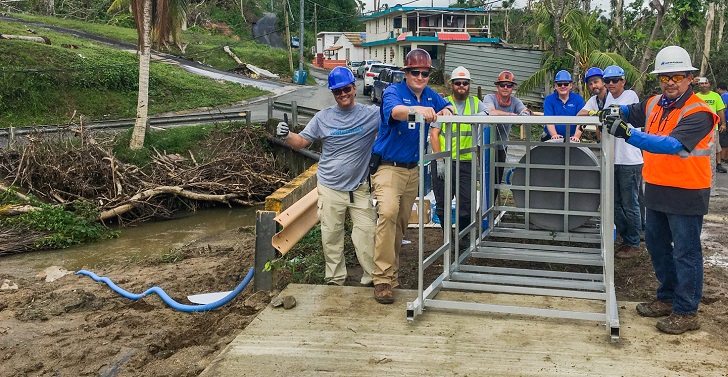 The team that included six Xylem employees built 12 water towers in six days.