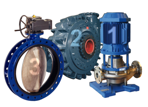 Photo 1: Versatile ILNC pump for marine applications in typical in-line design. Photo 2: LSA slurry pump employed on suction hopper dredgers all over the world. Photo 3: ISORIA butterfly valves particularly well suited for stabilisation and trim systems.