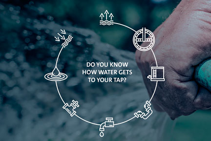 This interactive graphic at www.whorunsthewater.com allows consumers to click on individual steps in the water circle to learn how water gets from the source, to the tap, and ultimately to wastewater treatment and reuse.