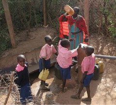 In many rural communities, inhabitants have to work hard at their hand pumps to supply their daily need of clean water.