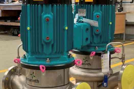 Amarinth vertical in-line pumps ready for shipment to EDF Sizewell B nuclear power station.