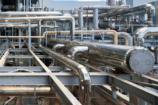 Pipelines and structures inside a chemical plant