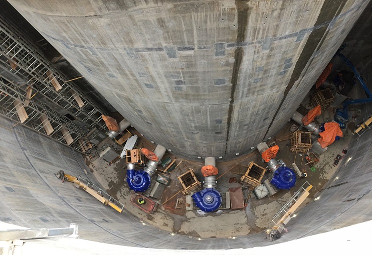 Figure 2. The pumping station contains a circular split wet well located inside a circular dry well where 12 KSB Sewatec K700-950 G1 VGW vertical dry pit solid handling pump sets are installed. (Image: Reimar Construction)