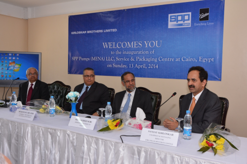 (L-R) Jayant Sapre, Director, KBL, Dr Mostafa Abu Zeid, Chairman MED, Ministry of Irrigation Government of Egypt, Navdeep Suri, Indian Ambassador to Egypt, Sanjay Kirloskar, Chairman & Managing Director, KBL