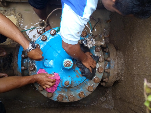 Cleaning the pressure reducing valve with battery operated timer.