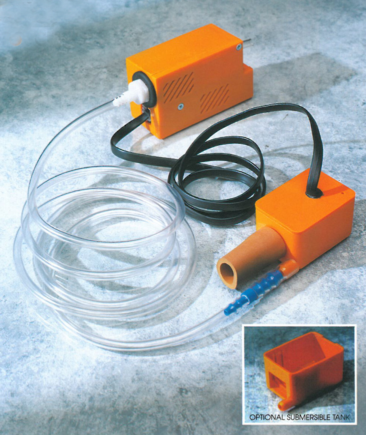 Pumps such as the mini orange from Aspen Pumps were among the first mini condensate pumps which could be hidden above the ceiling void.
