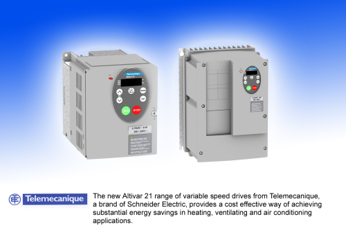 Figure 1. Altivar 21 drives are available in three-phase versions with ratings from 0.75 kW to 75 kW, and can be supplied as IP20 units for mounting within control panels, or as IP54 models that require no additional enclosure.