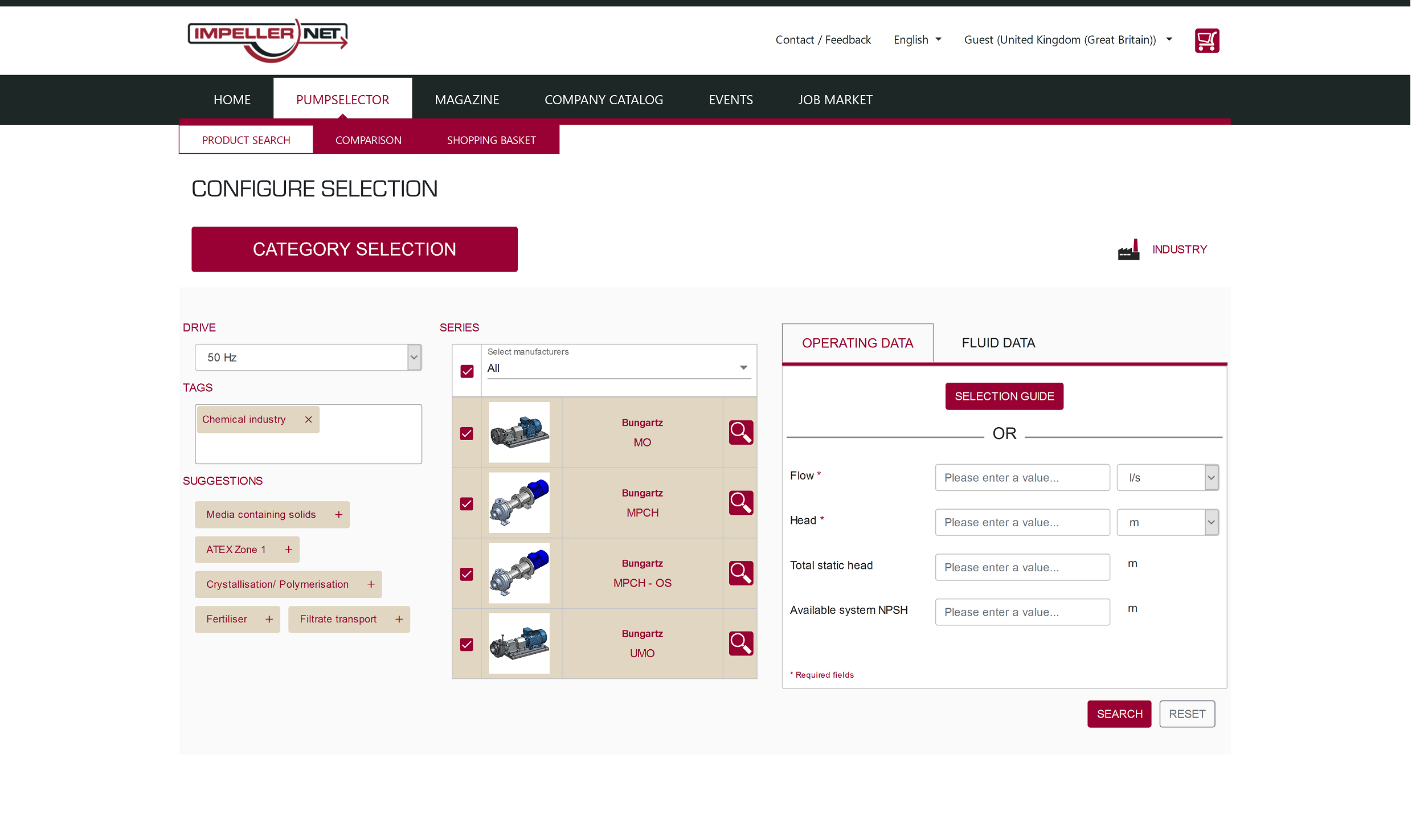 The most popular pumps for individual industrial sectors are available for selection, configuration and customer requests.