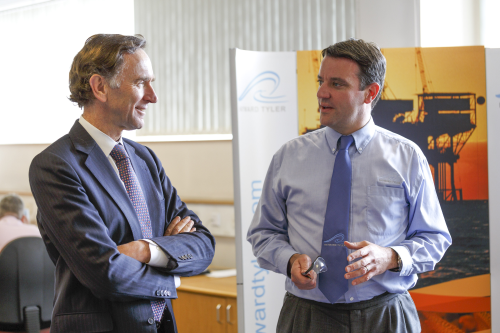 Lord Green (left), the UK Minister of State for Trade and Investment, and Ewan Lloyd-Baker (right), CEO of Hayward Tyler, at the official opening of the pump and motor company’s Luton site.