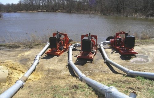 Figure 1. The DPC300 Dri-Prime pumps relieve floodwaters from a flood gate to allow the gate to open and discharge floodwaters.