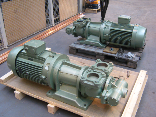 Varley's range of standard double helical gear pumps.